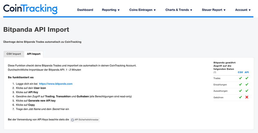 Cointracking API Schnittstelle
