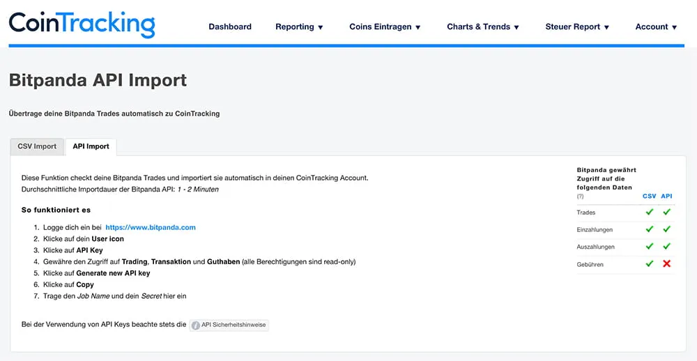 Cointracking API Schnittstelle
