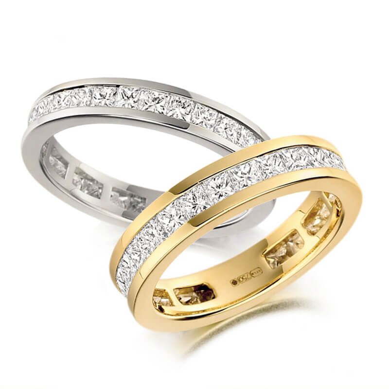 Diamond Wedding Band and Eternity Ring in White Gold and Yellow Gold