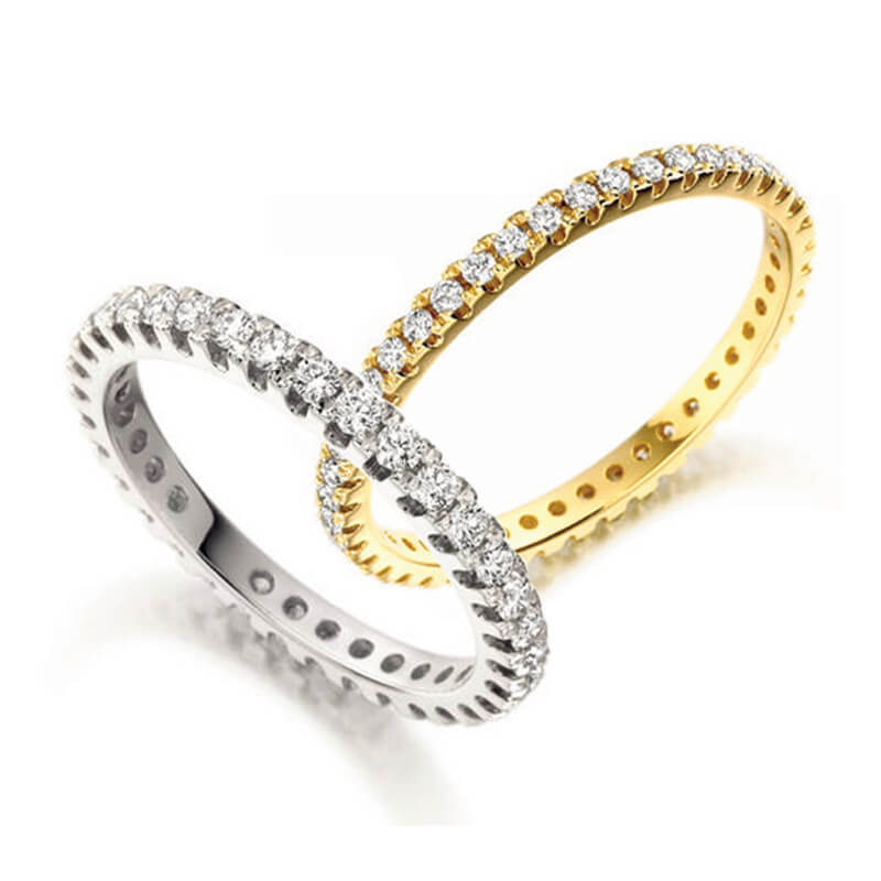 Diamond Wedding Band and Eternity Ring in White Gold and Yellow Gold