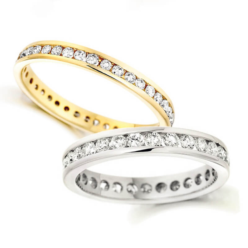Diamond Wedding Band and Eternity Ring in White Gold and Yellow Gold