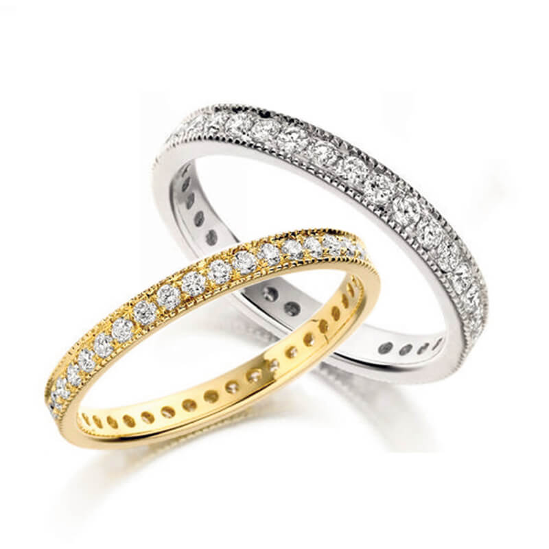 Diamond Wedding Band and Eternity Ring in White Gold and Yellow Gold