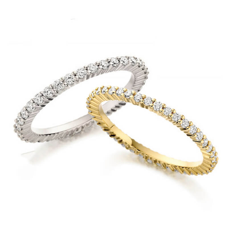 Diamond Wedding Band and Eternity Ring in White Gold and Yellow Gold