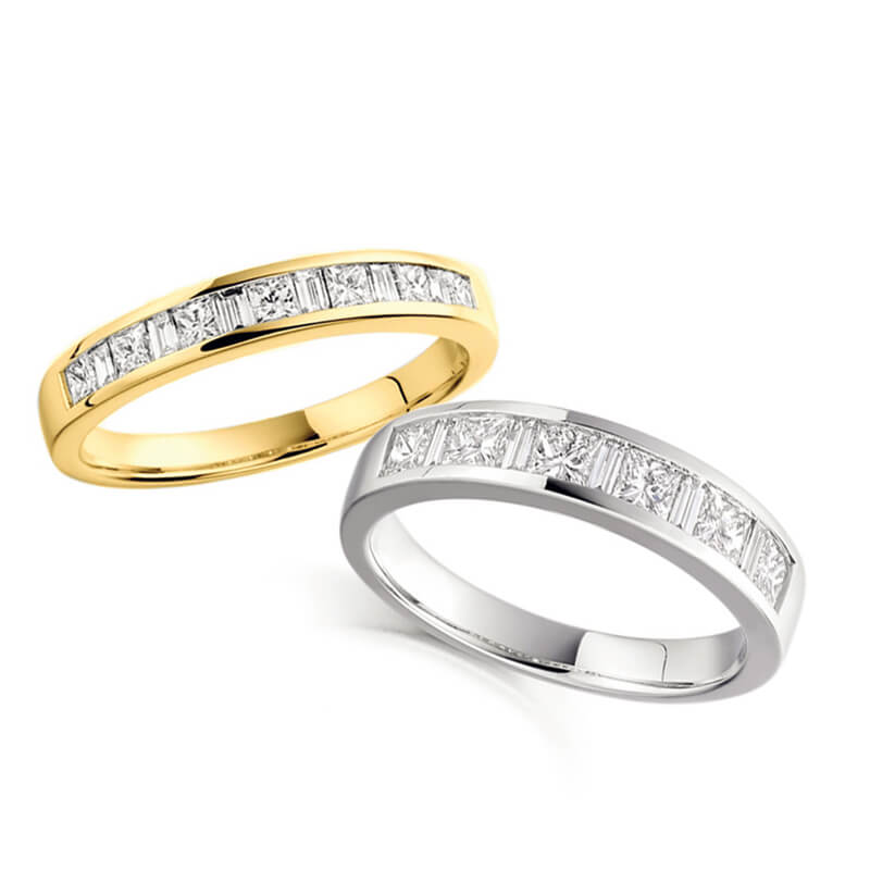 Diamond Wedding Band and Eternity Ring in White Gold and Yellow Gold
