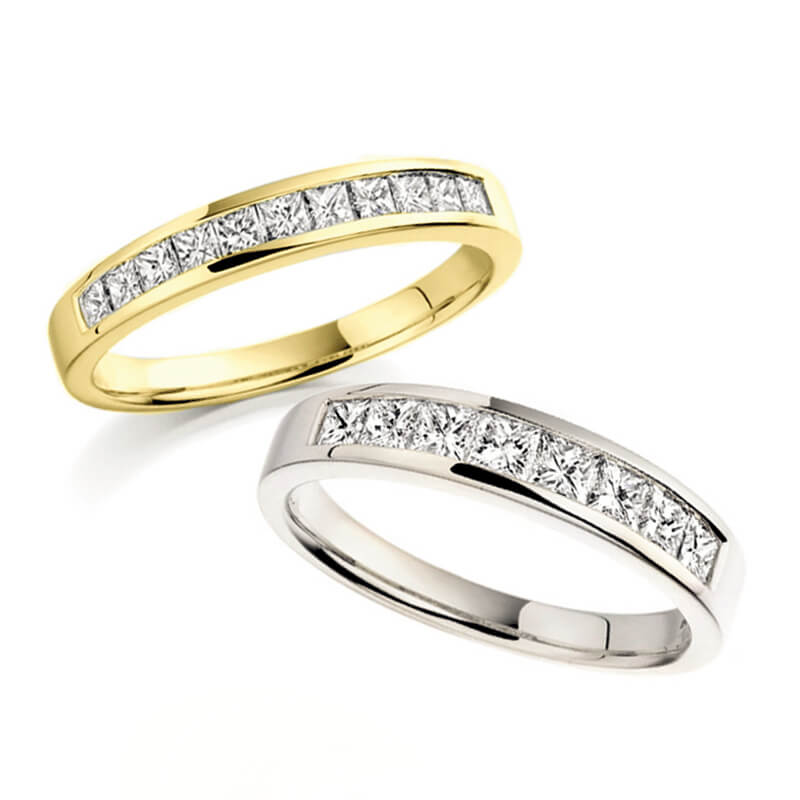 Diamond Wedding Band and Eternity Ring in White Gold and Yellow Gold