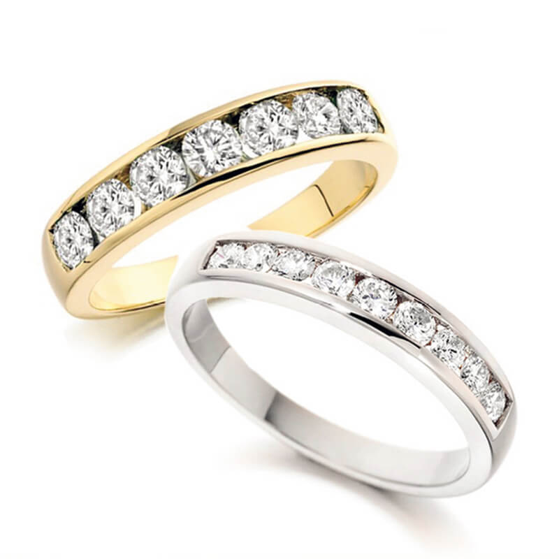 Diamond Wedding Band and Eternity Ring in White Gold and Yellow Gold