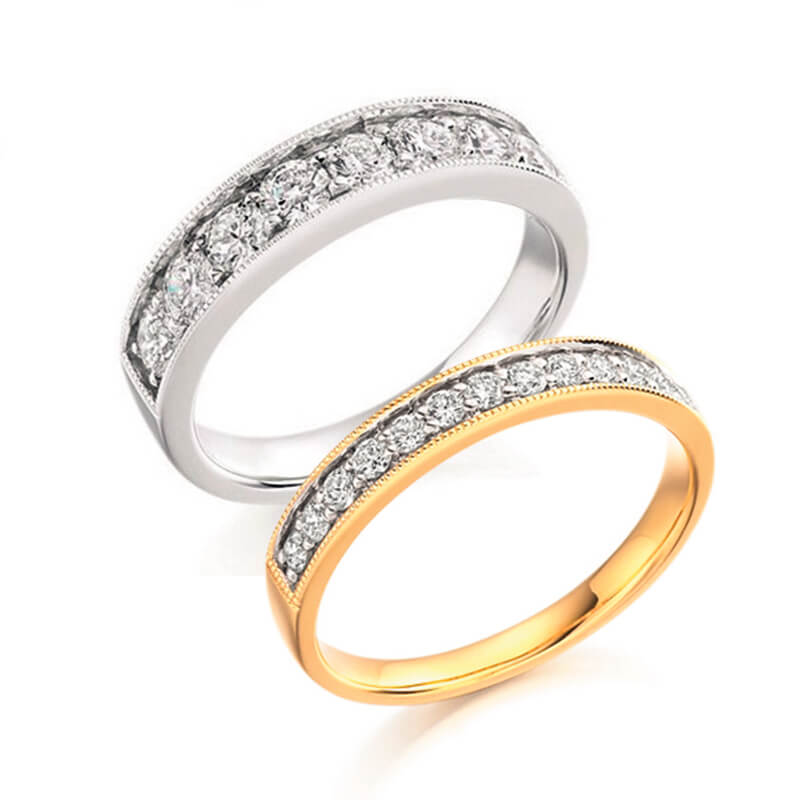 Diamond Wedding Band and Eternity Ring in White Gold and Yellow Gold