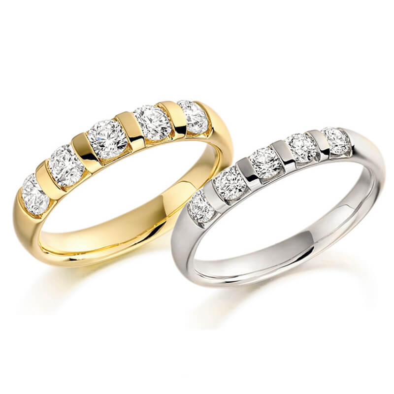 Diamond Wedding Band and Eternity Ring in White Gold and Yellow Gold