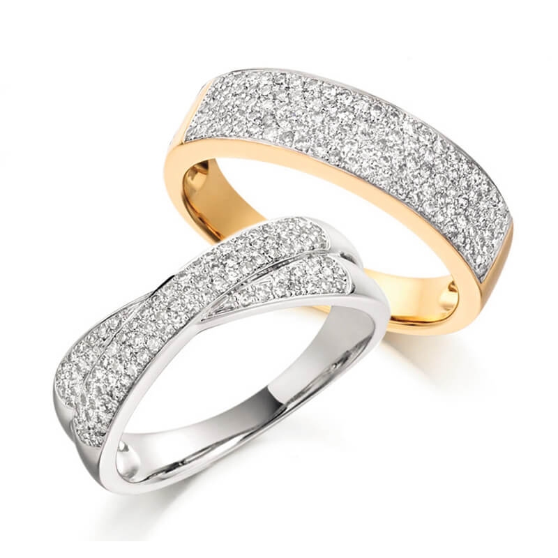 Diamond Wedding Band and Eternity Ring in White Gold and Yellow Gold