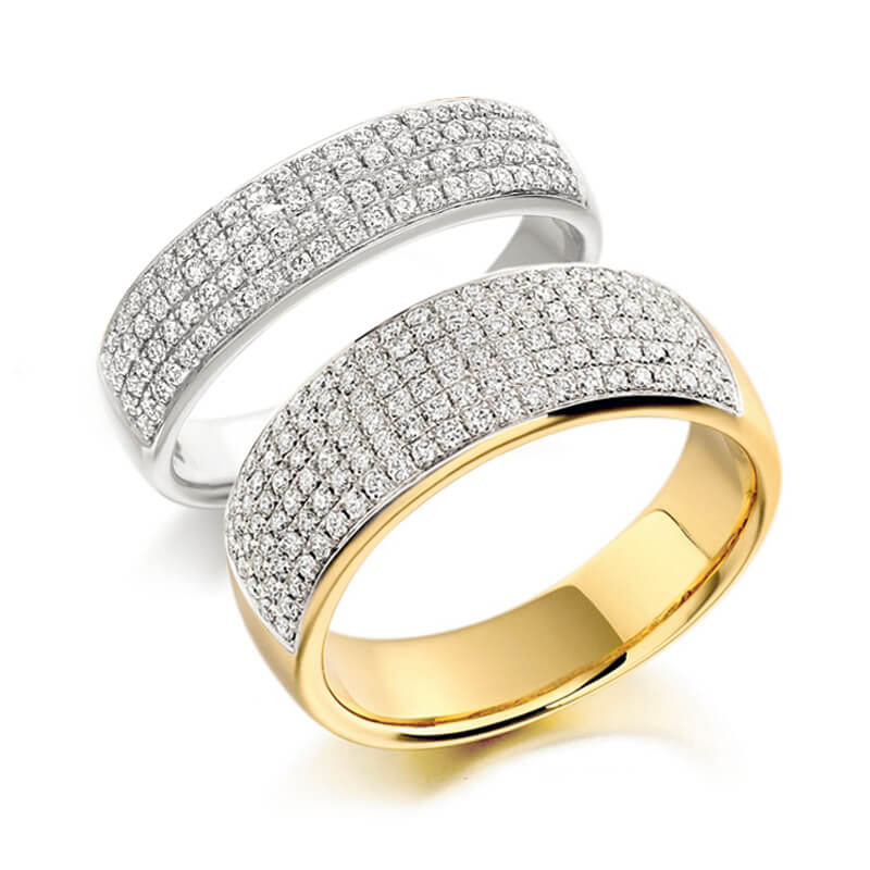 Diamond Wedding Band and Eternity Ring in White Gold and Yellow Gold