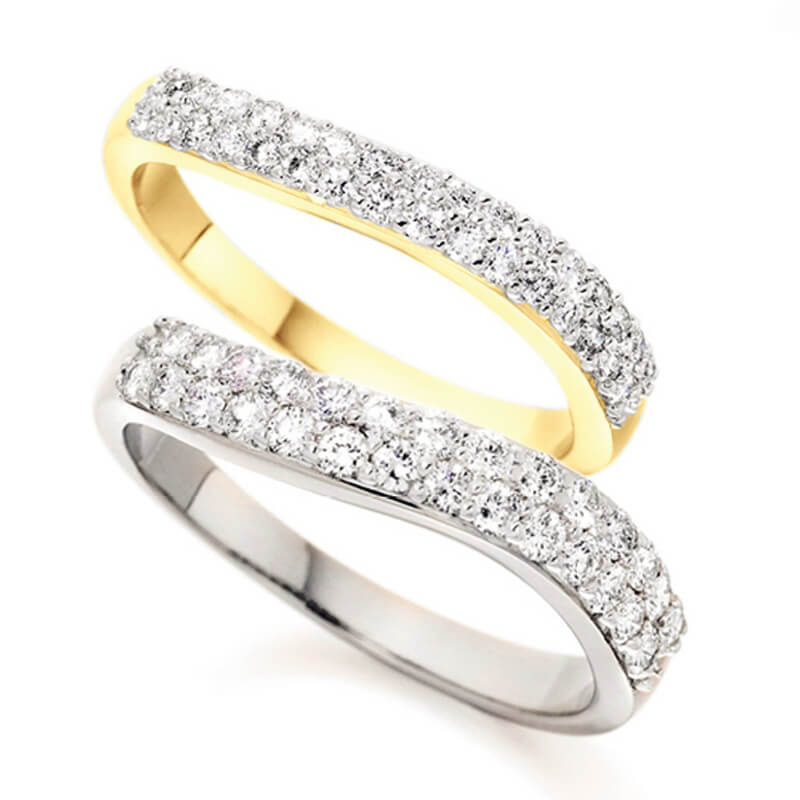 Diamond Wedding Band and Eternity Ring in White Gold and Yellow Gold