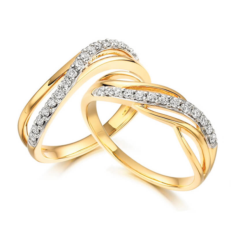 Pair of Diamond Fancy Bands in Yellow and White Gold