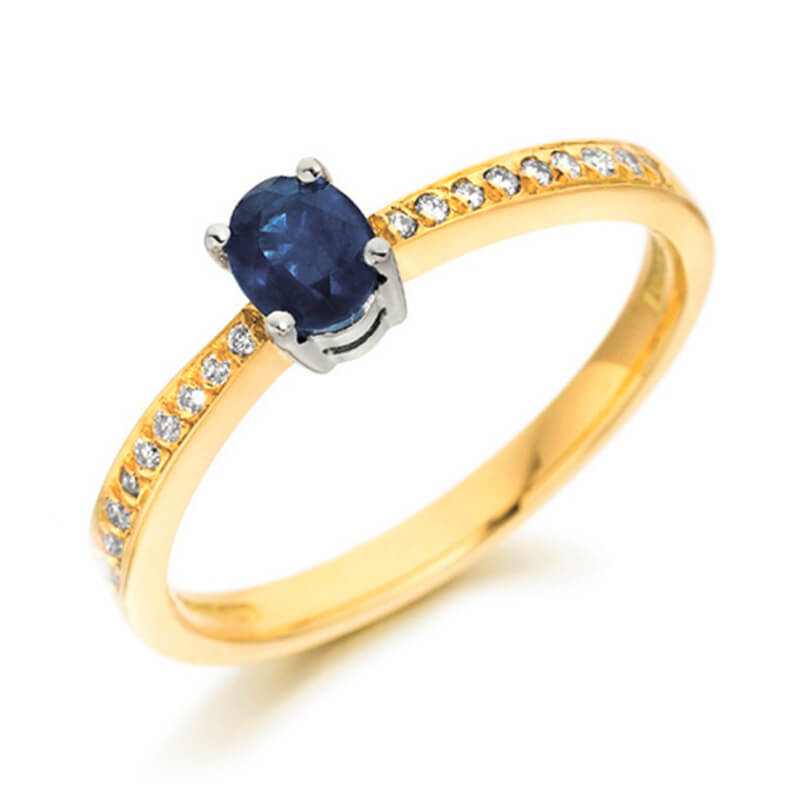 Sapphire and diamond ring in yellow gold