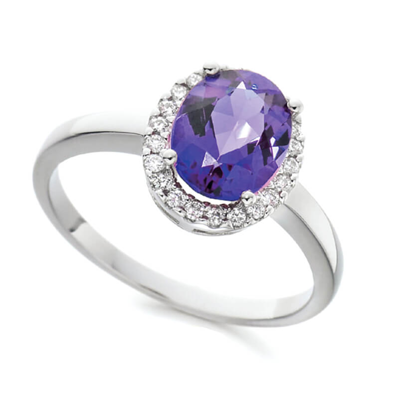 Amethyst and diamond ring in white gold