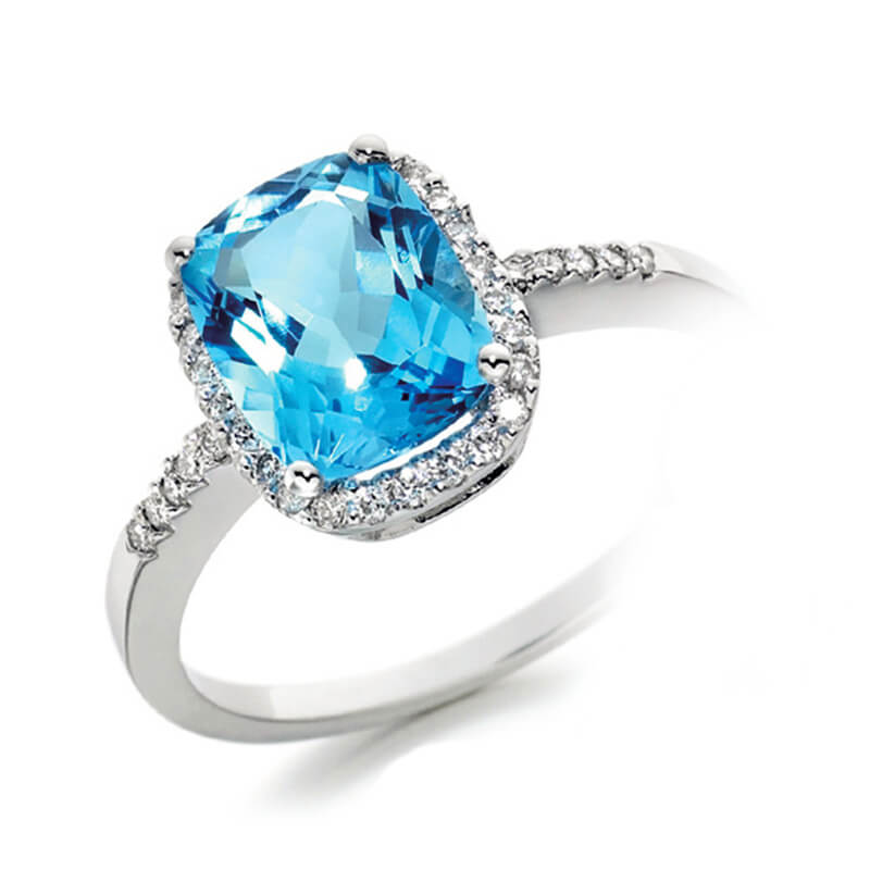 Blue Topaz and diamond ring in white gold