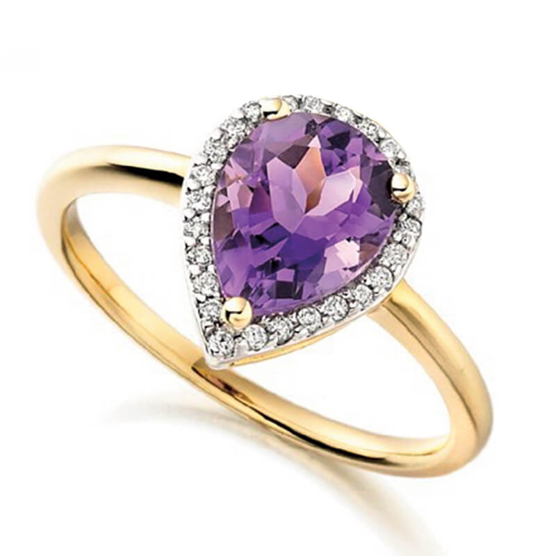 Amethyst and diamond ring in yellow gold
