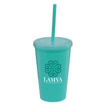 Double-wall tumbler with matching drinking straw (item# WBI-C) from Goldstar Pens.
