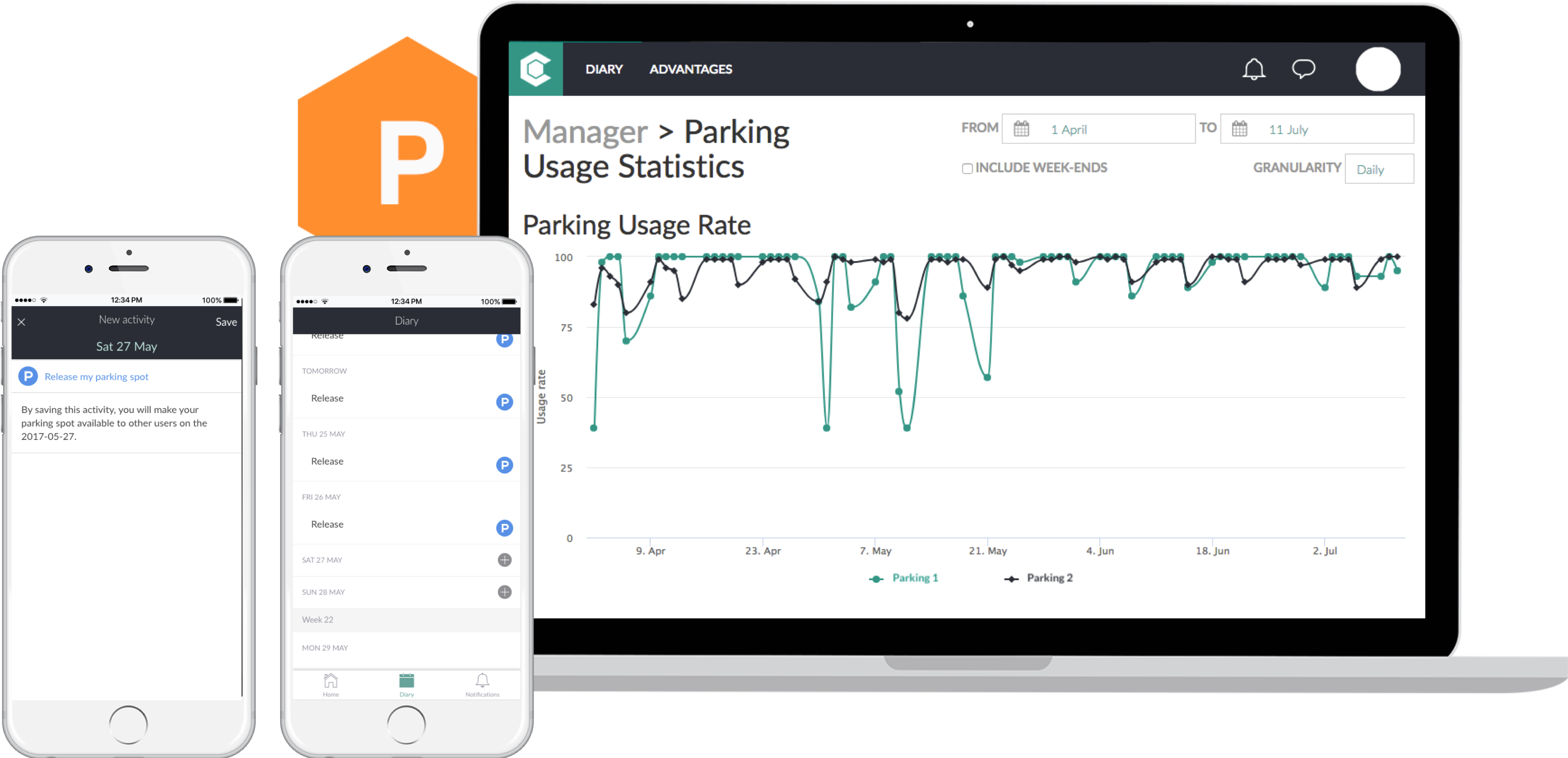 Web and mobile parking app screenshots
