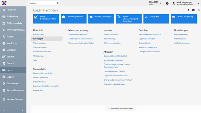 lexbizz ERP – Dashboard Lager