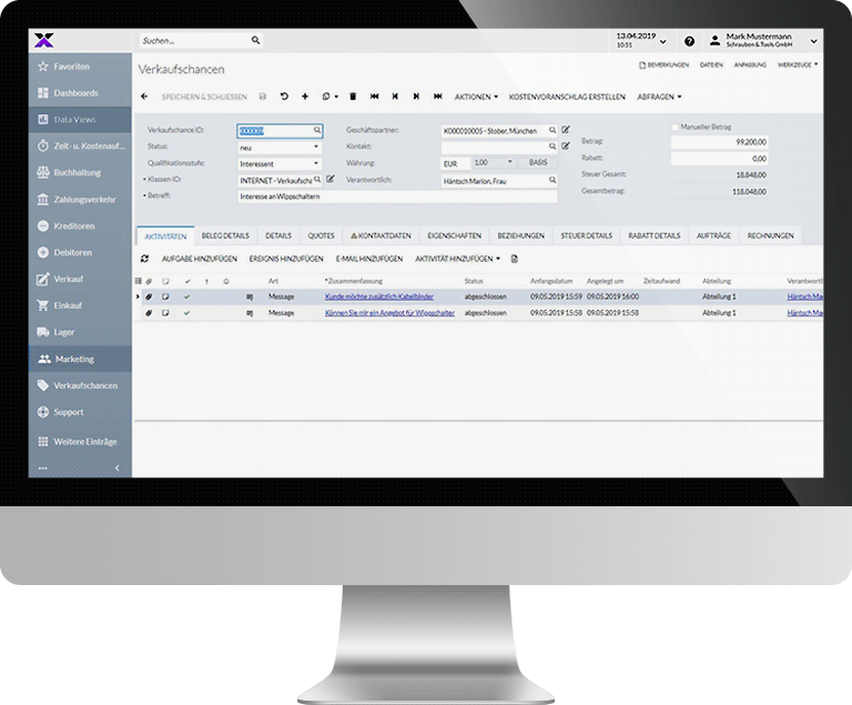 lexbizz ERP – CRM Kontakthistorie