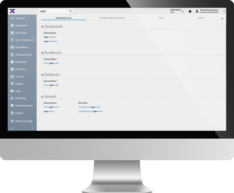 lexbizz ERP – Screen interaktive Suche