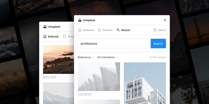 Screenshot of Unsplash plugin