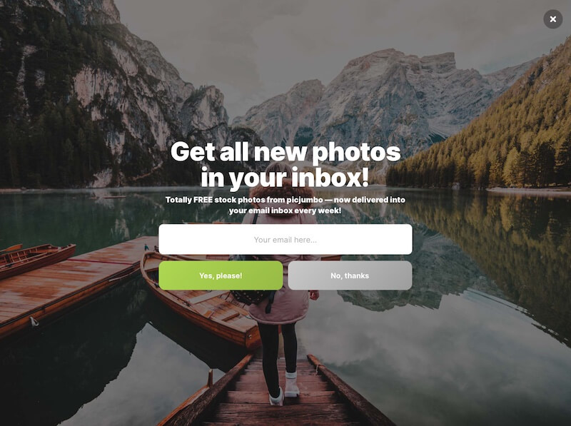 Screenshot of Picjumbo asking for my email