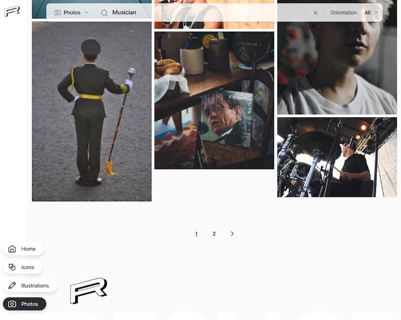 Screeshot of search results for musician on Reshot