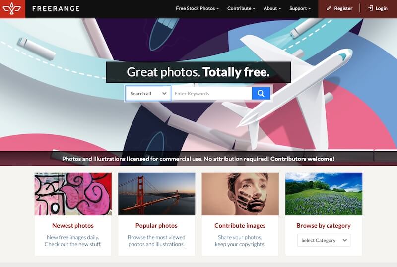Screenshot of Freerange homepage