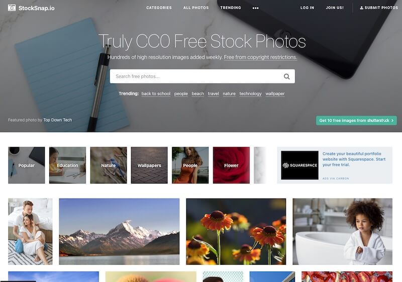 Screenshot of Stocknap homepage