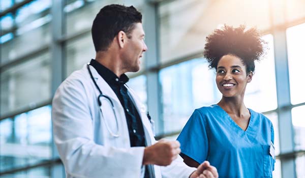 healthcare professionals discussing staffing resources