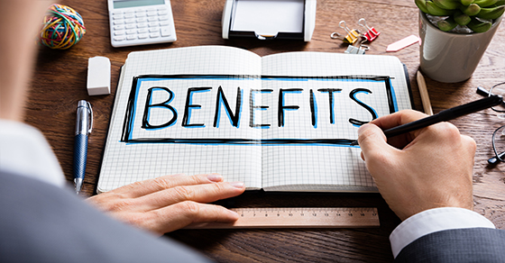 benefits written in notebook