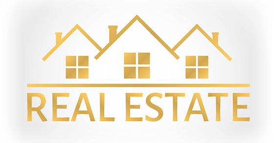 real estate illustration in gold