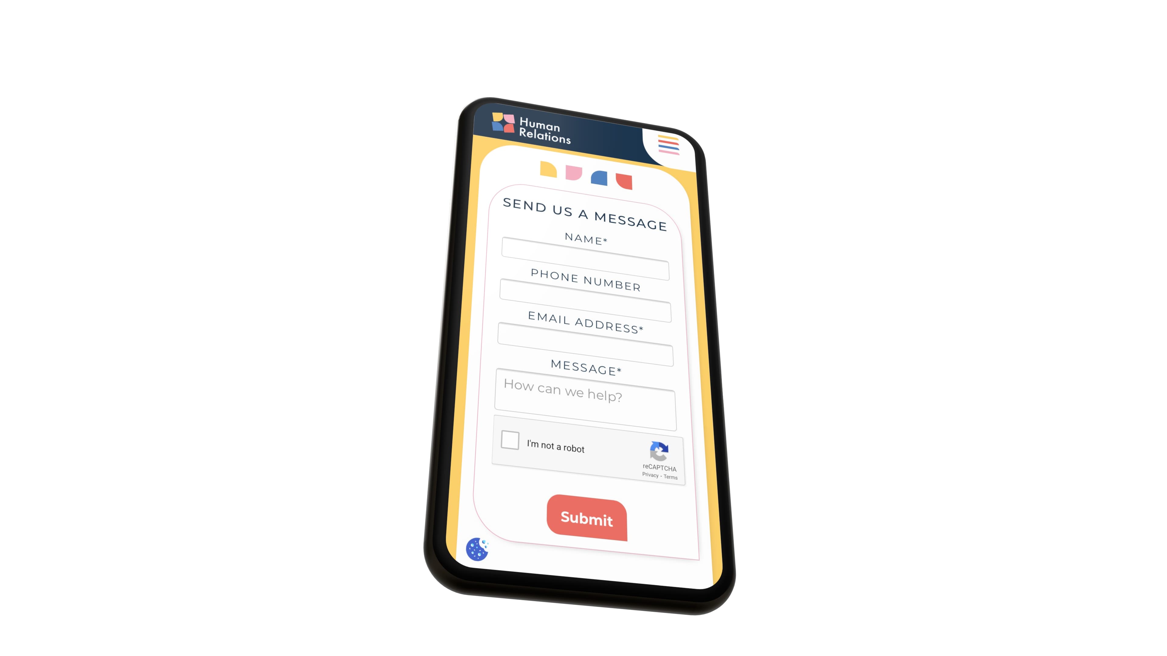 human relations mobile website mockup showing on an iphone mocked up web design
