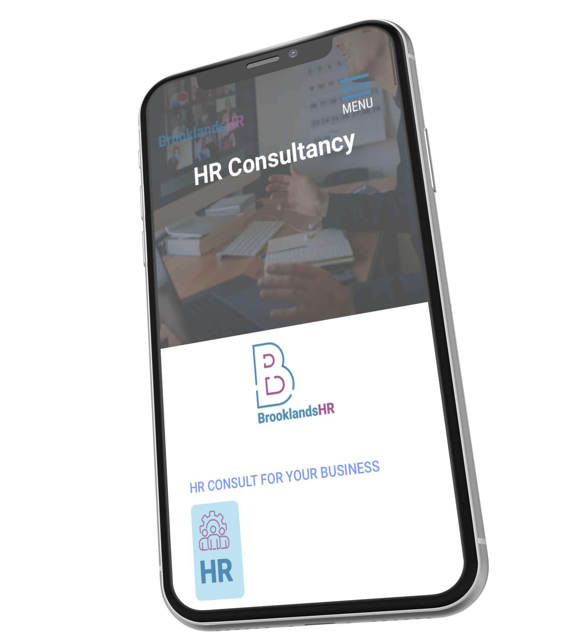 human resources website shown on a mobile phone for brooklands hr in plymouth