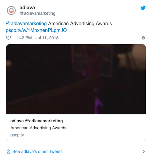adlava live tweet from 2018 Addy Awards