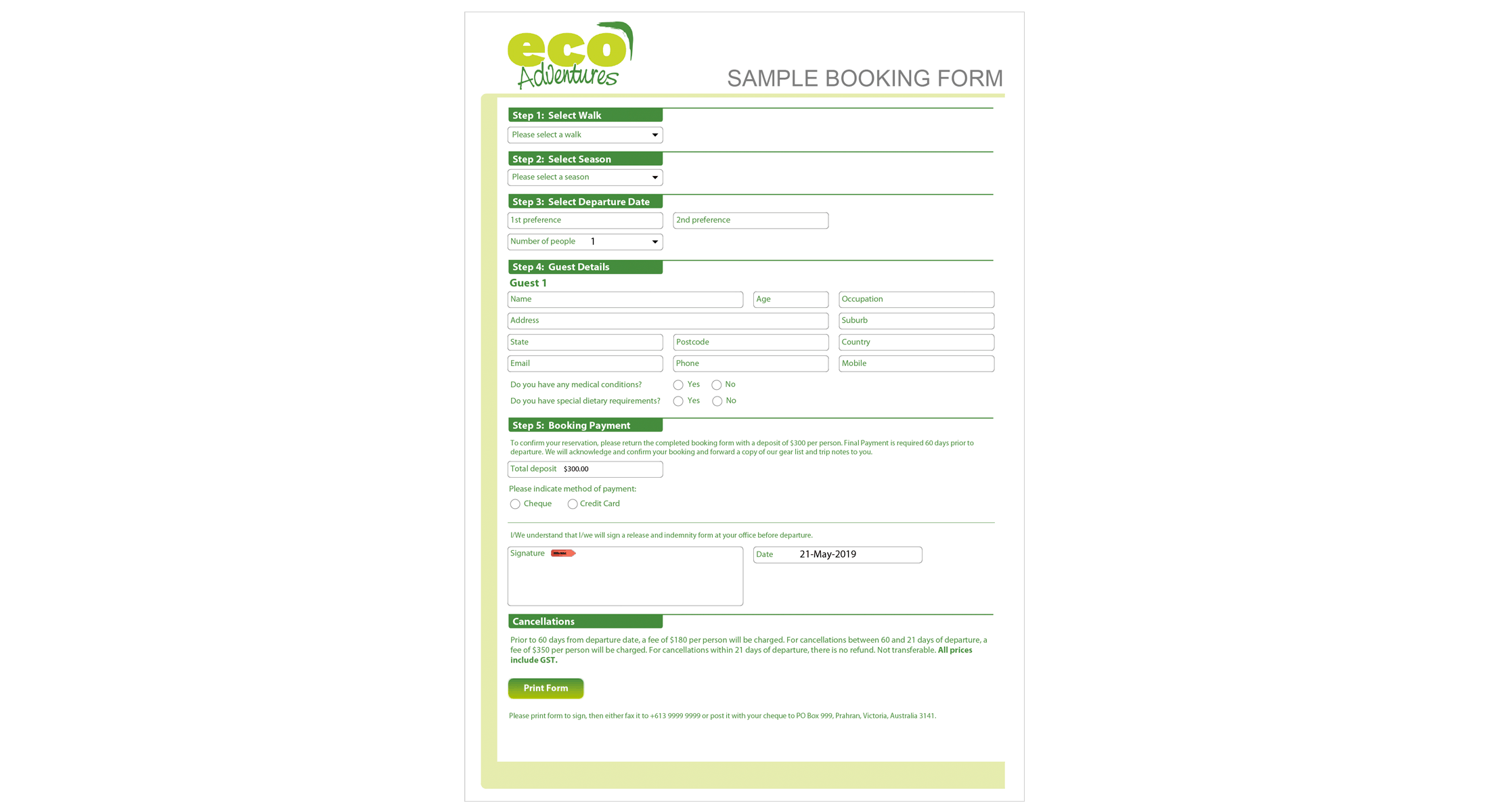 Interactive Booking Form
