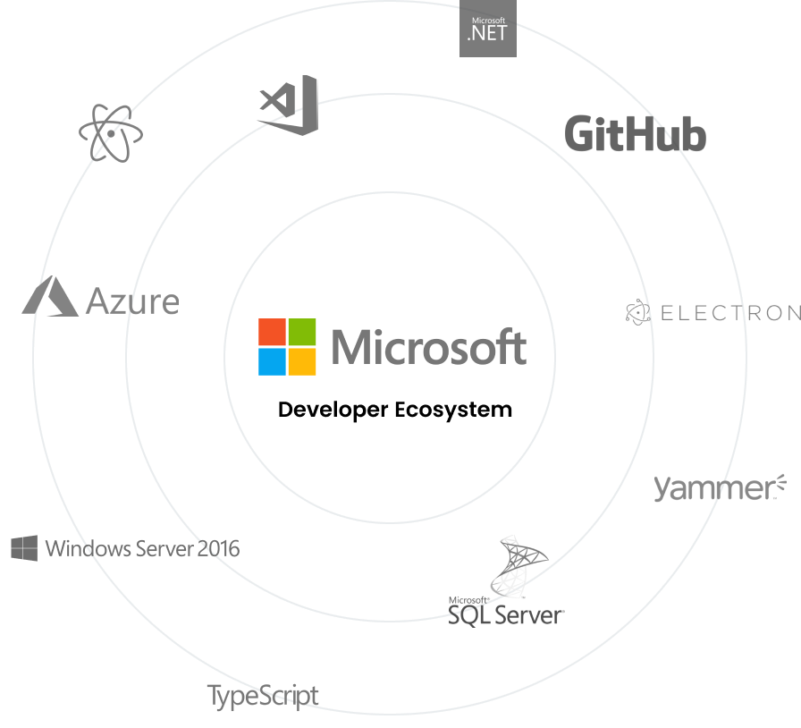 The Microsoft developer ecosystem, including Azure, GitHub, TypeScript, Electron, VS Code, Visual Studio