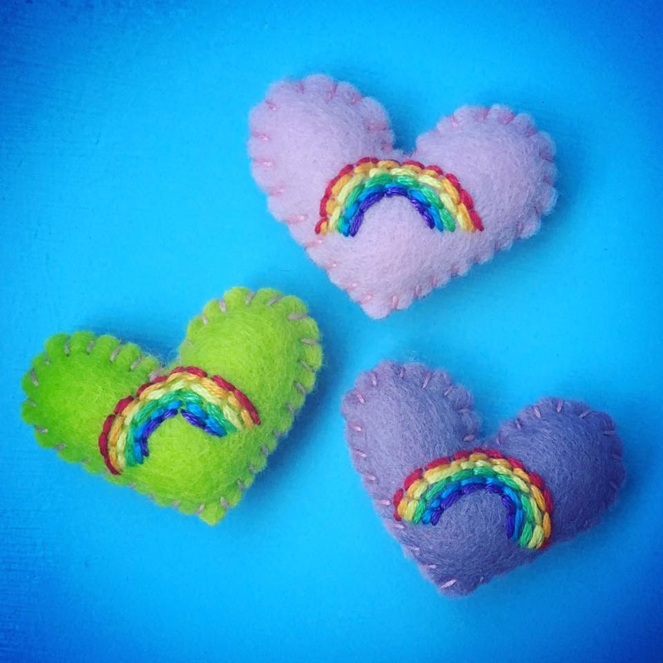 three coloured hearts