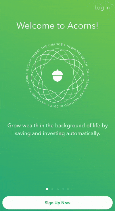Acorn's mobile app welcome page
