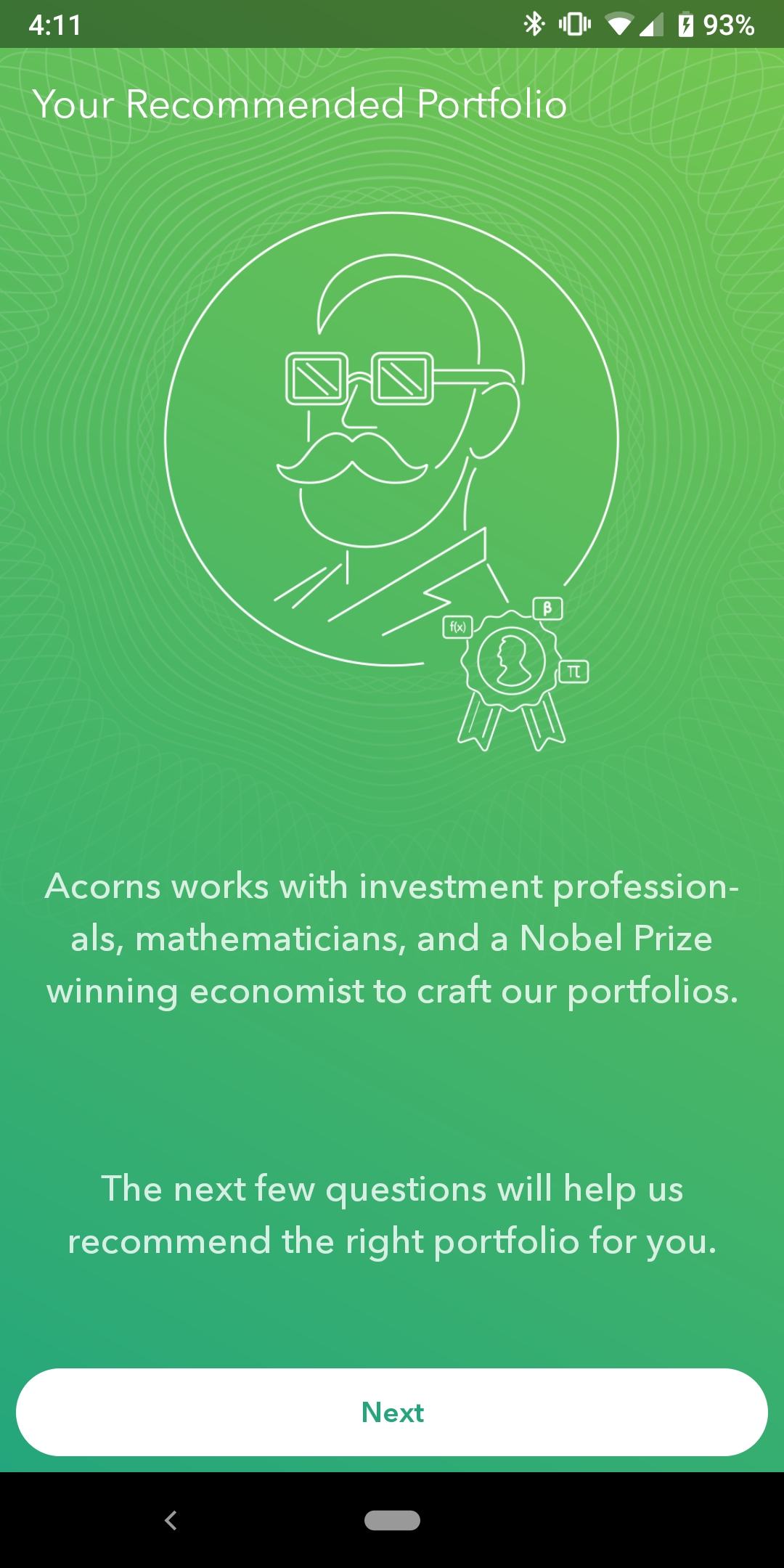Acorn's mobile app then recommends a portfolio in their mobile app