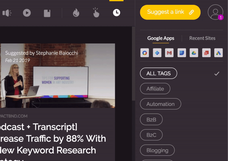 this is a gif image of a user experienceing user onboarding. the image shows a hotspot ui pattern with a green tooltip.