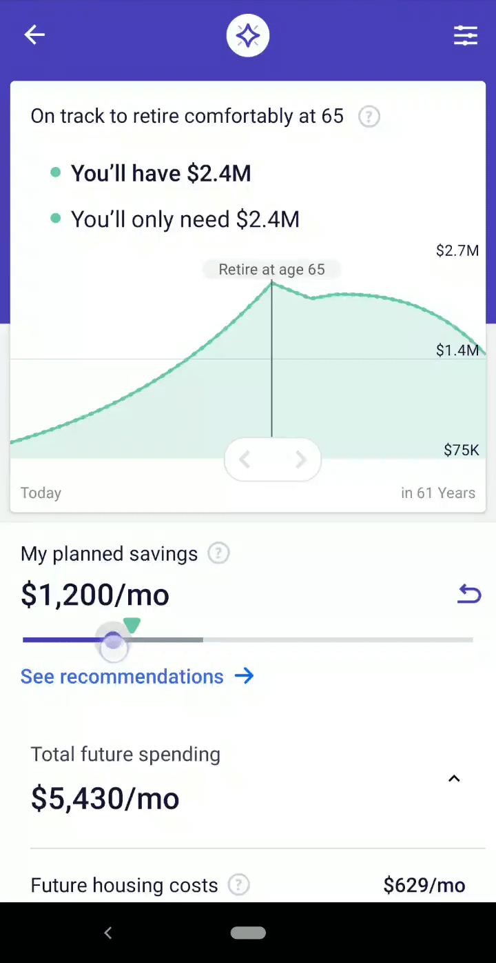 this is a gif image of wealthfront's path tool showing a graph that updates in real time. this is a great example of animation in ux