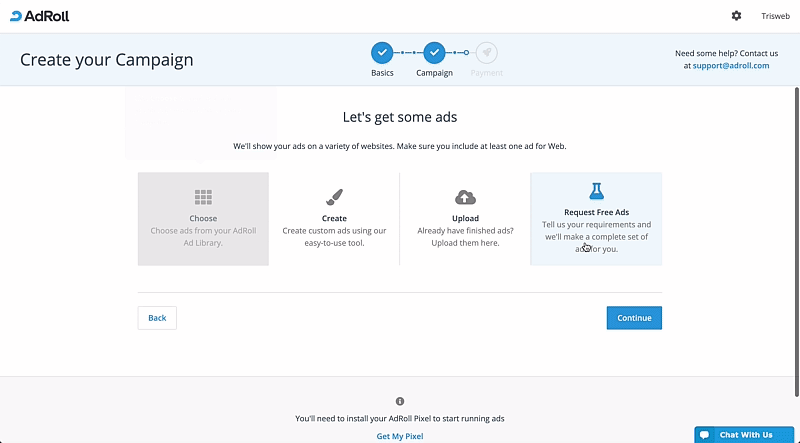 this is a gif image of adroll's user onboarding experience with tooltips made with appcues