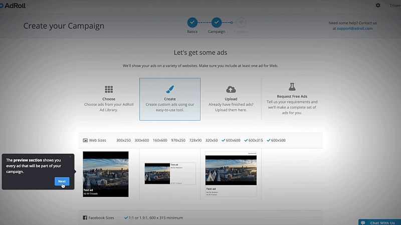 this is a gif image of adroll's user onboarding experience with tooltips made with appcues