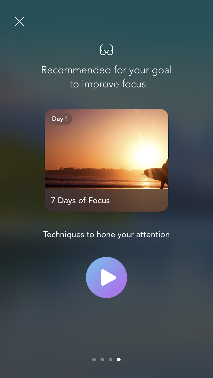 mobile screenshot from mindfulness app Calm. this full screen mobile modal is an example of a personalized ux based on declared user data