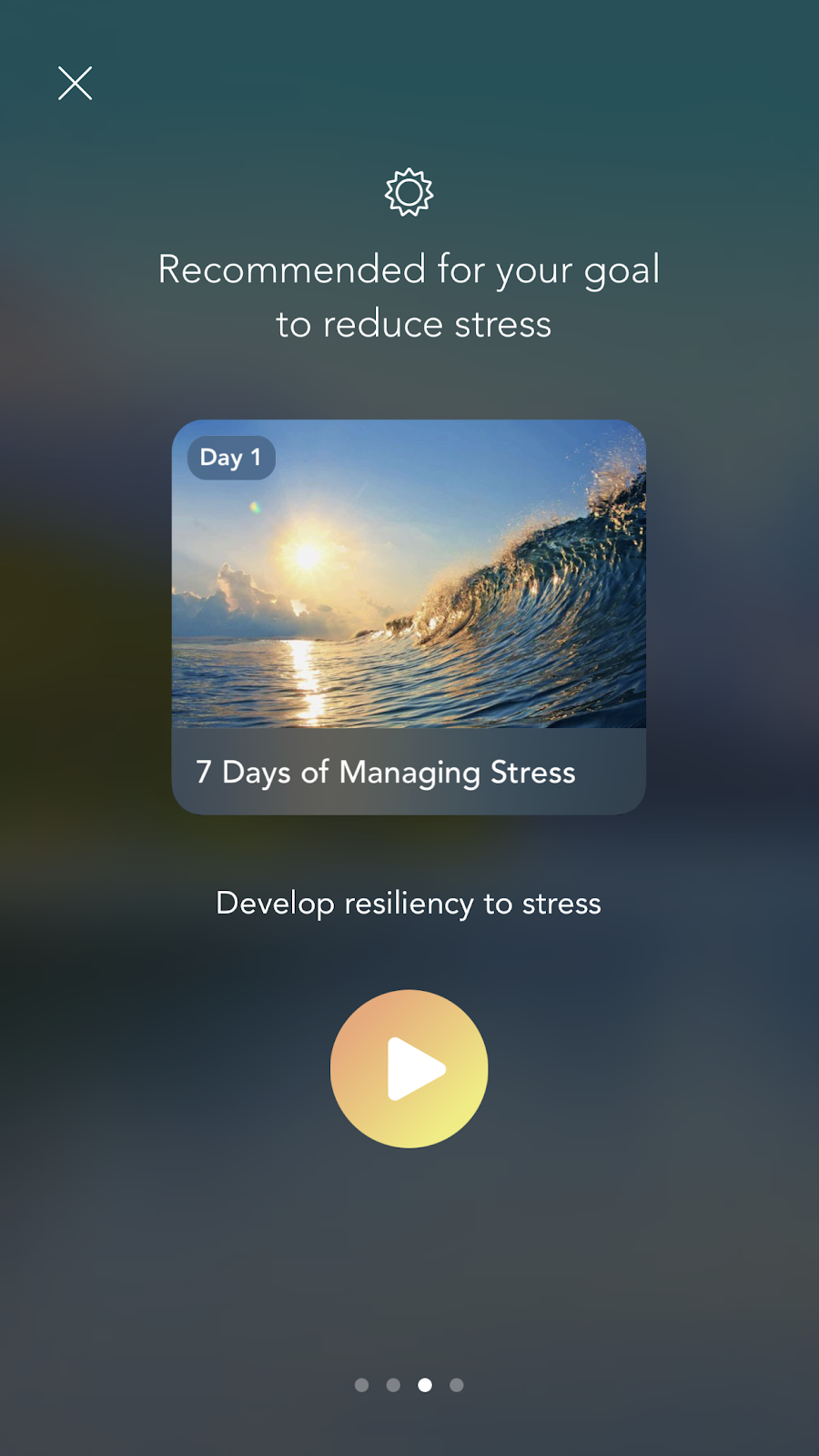 mobile screenshot from mindfulness app Calm. this full screen mobile modal is an example of a personalized ux based on declared user data