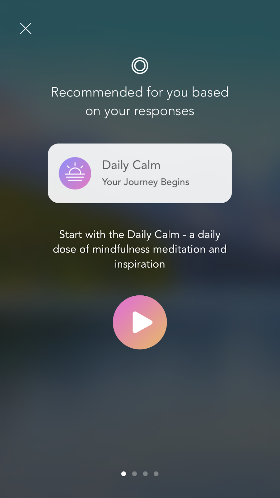 mobile screenshot from mindfulness app Calm. this screen is an example of a personalized ux based on declared user data. it says "recommended for you based on your responses"