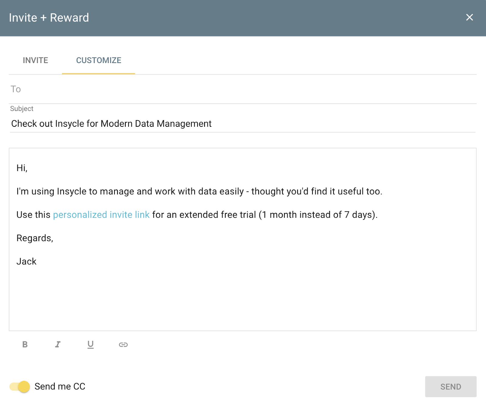 customer referral form saas data platform