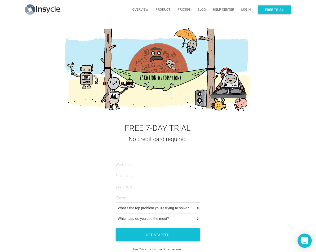 insycle new user signup form with illustration and declared data fields